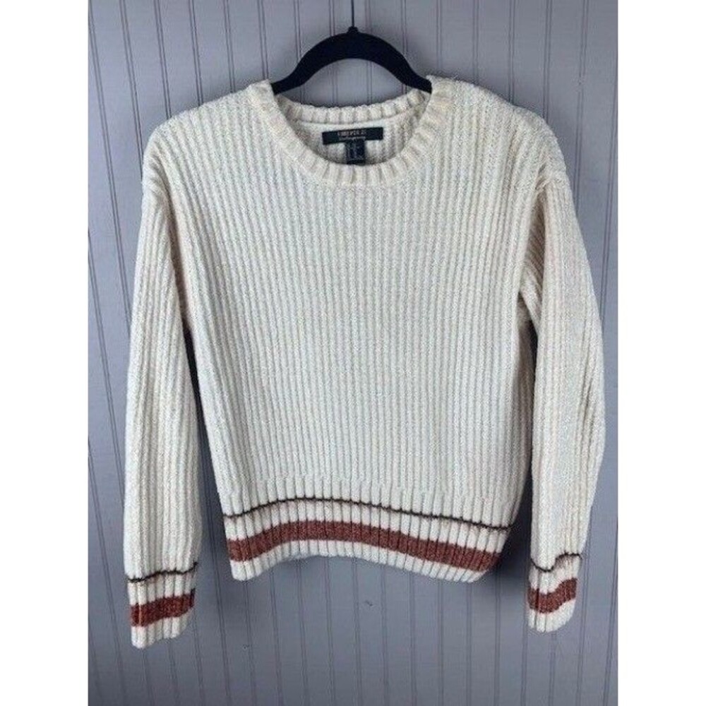 Forever 21 Size Xs Womens Sweater Soft Knit White Stripes Long Sleeve